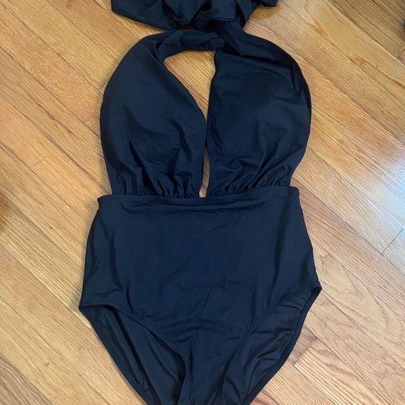 Zomoneti black one piece halter tie bathing suit NWT L - Picture 5 of 7